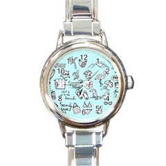 June Doodle Tropical Beach Sand Round Italian Charm Watch by Apen