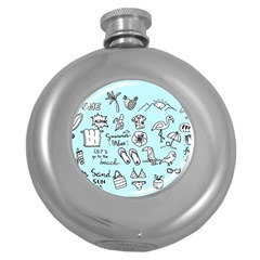 June Doodle Tropical Beach Sand Round Hip Flask (5 Oz) by Apen