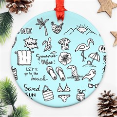 June Doodle Tropical Beach Sand Round Ornament (two Sides) by Apen