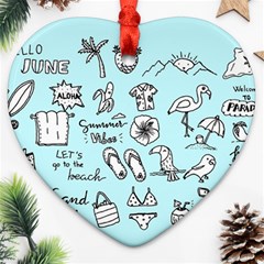 June Doodle Tropical Beach Sand Heart Ornament (two Sides) by Apen