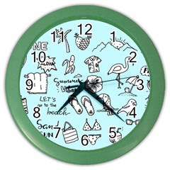 June Doodle Tropical Beach Sand Color Wall Clock by Apen