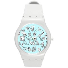 June Doodle Tropical Beach Sand Round Plastic Sport Watch (m) by Apen