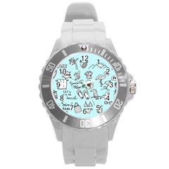 June Doodle Tropical Beach Sand Round Plastic Sport Watch (l) by Apen