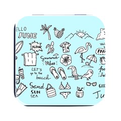 June Doodle Tropical Beach Sand Square Metal Box (black) by Apen