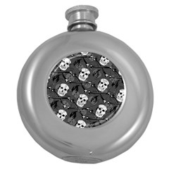 Skull Skeleton Pattern Texture Round Hip Flask (5 Oz) by Apen