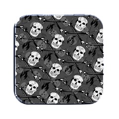 Skull Skeleton Pattern Texture Square Metal Box (black) by Apen