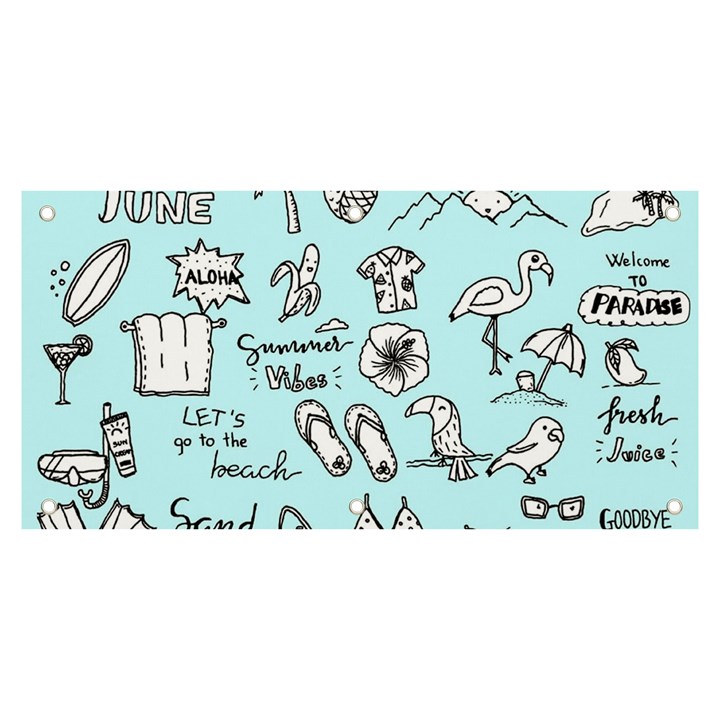 June Doodle Tropical Beach Sand Banner and Sign 6  x 3 