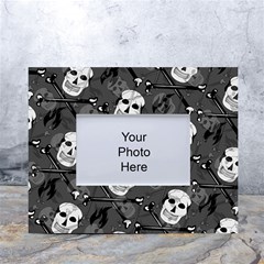 Skull Skeleton Pattern Texture White Tabletop Photo Frame 4 x6  by Apen