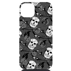 Skull Skeleton Pattern Texture Iphone 14 Plus Black Uv Print Case by Apen