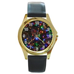 Christmas Lights Round Gold Metal Watch