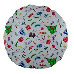 New Year Christmas Winter Pattern Large 18  Premium Flano Round Cushions by Apen