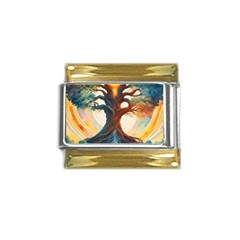 Tree Cosmic Spiritual Meditation Gold Trim Italian Charm (9mm) by Apen