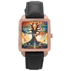 Tree Cosmic Spiritual Meditation Rose Gold Leather Watch  by Apen