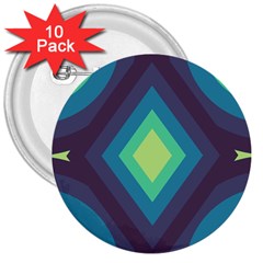 Pattern Blue Green Retro Design 3  Buttons (10 Pack)  by Ravend