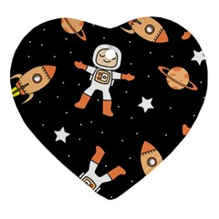 Astronaut Space Rockets Spaceman Heart Ornament (two Sides) by Ravend