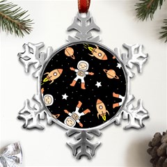 Astronaut Space Rockets Spaceman Metal Small Snowflake Ornament by Ravend