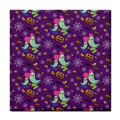 Pumpkins Ghosts Skeleton Pattern Tile Coaster by Ravend