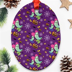 Pumpkins Ghosts Skeleton Pattern Ornament (oval) by Ravend