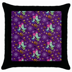 Pumpkins Ghosts Skeleton Pattern Throw Pillow Case (black) by Ravend