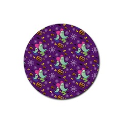 Pumpkins Ghosts Skeleton Pattern Rubber Coaster (round) by Ravend