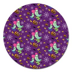 Pumpkins Ghosts Skeleton Pattern Magnet 5  (round) by Ravend