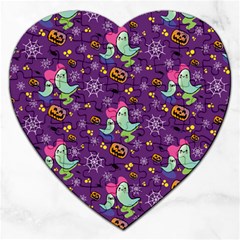 Pumpkins Ghosts Skeleton Pattern Jigsaw Puzzle (heart) by Ravend