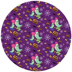 Pumpkins Ghosts Skeleton Pattern Wooden Puzzle Round by Ravend