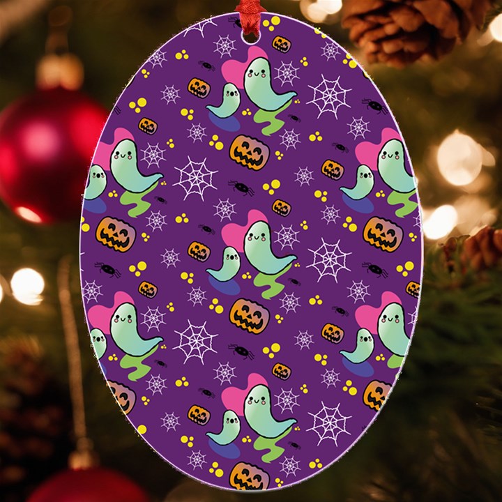 Pumpkins Ghosts Skeleton Pattern UV Print Acrylic Ornament Oval