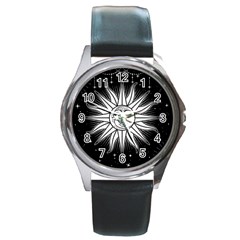 Sun Moon Star Universe Space Round Metal Watch by Ravend