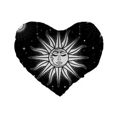 Sun Moon Star Universe Space Standard 16  Premium Flano Heart Shape Cushions by Ravend