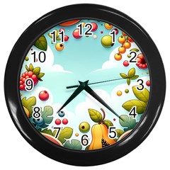 Fruits Sweet Papaya Orange Pattern Wall Clock (black) by Ravend