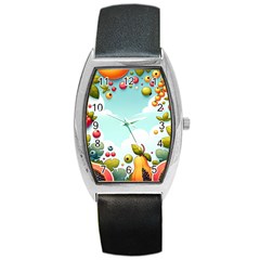 Fruits Sweet Papaya Orange Pattern Barrel Style Metal Watch by Ravend