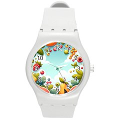 Fruits Sweet Papaya Orange Pattern Round Plastic Sport Watch (m) by Ravend