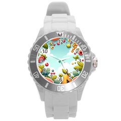 Fruits Sweet Papaya Orange Pattern Round Plastic Sport Watch (l) by Ravend