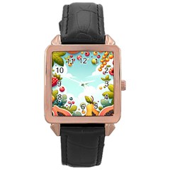 Fruits Sweet Papaya Orange Pattern Rose Gold Leather Watch  by Ravend