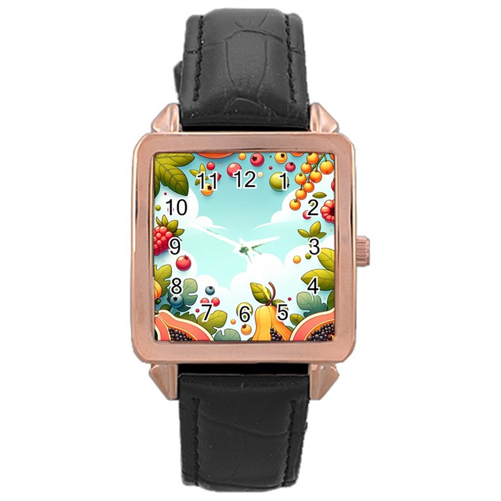 Fruits Sweet Papaya Orange Pattern Rose Gold Leather Watch 