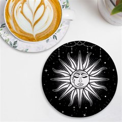 Sun Moon Star Universe Space Uv Print Round Tile Coaster by Ravend