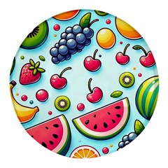 Fruits Sweet Pattern Round Glass Fridge Magnet (4 Pack) by Ravend