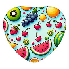 Fruits Sweet Pattern Heart Glass Fridge Magnet (4 Pack) by Ravend