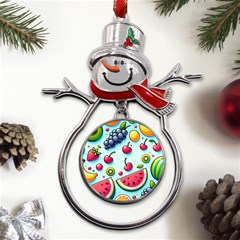 Fruits Sweet Pattern Metal Snowman Ornament by Ravend