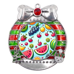 Fruits Sweet Pattern Metal X mas Ribbon With Red Crystal Round Ornament