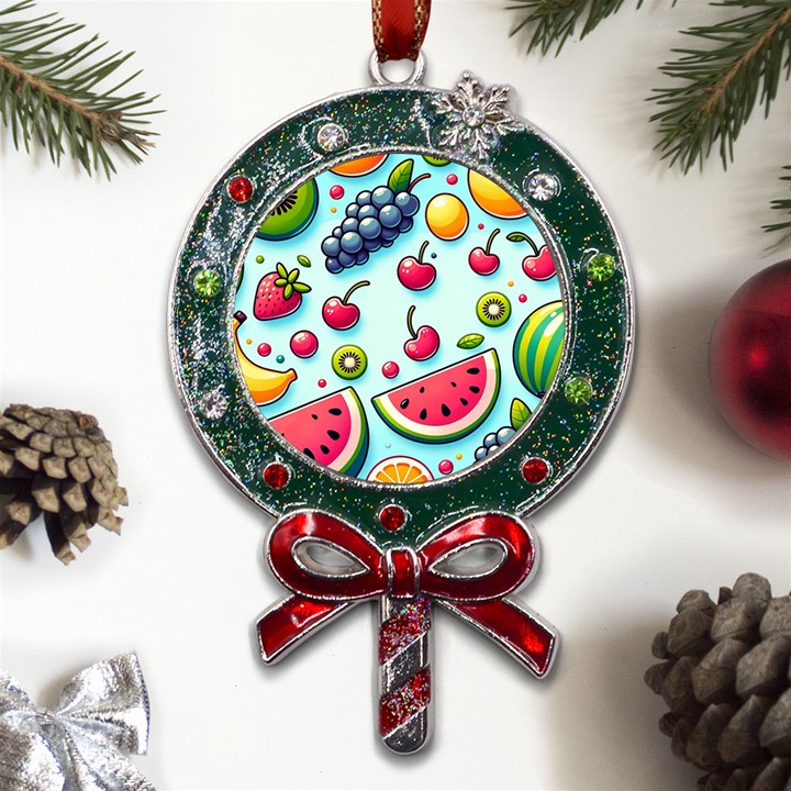 Fruits Sweet Pattern Metal X Mas Lollipop with Crystal Ornament