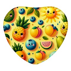 Fruits Fresh Sweet Pattern Heart Glass Fridge Magnet (4 Pack)