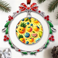 Fruits Fresh Sweet Pattern Metal X mas Wreath Ribbon Ornament by Ravend