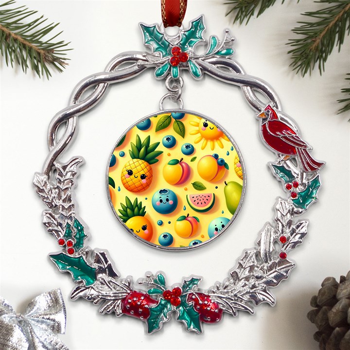 Fruits Fresh Sweet Pattern Metal X mas Wreath Holly leaf Ornament