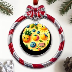 Fruits Fresh Sweet Pattern Metal Red Ribbon Round Ornament by Ravend