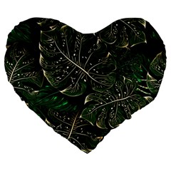 Monstera Plant Tropical Jungle Large 19  Premium Flano Heart Shape Cushions by Ravend