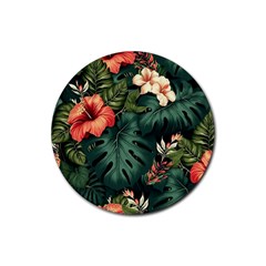 Flowers Monstera Foliage Tropical Rubber Coaster (round) by Ravend