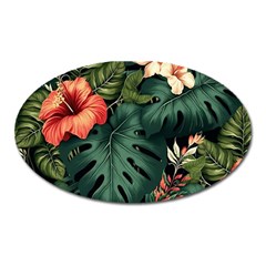 Flowers Monstera Foliage Tropical Oval Magnet by Ravend