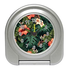 Flowers Monstera Foliage Tropical Travel Alarm Clock by Ravend